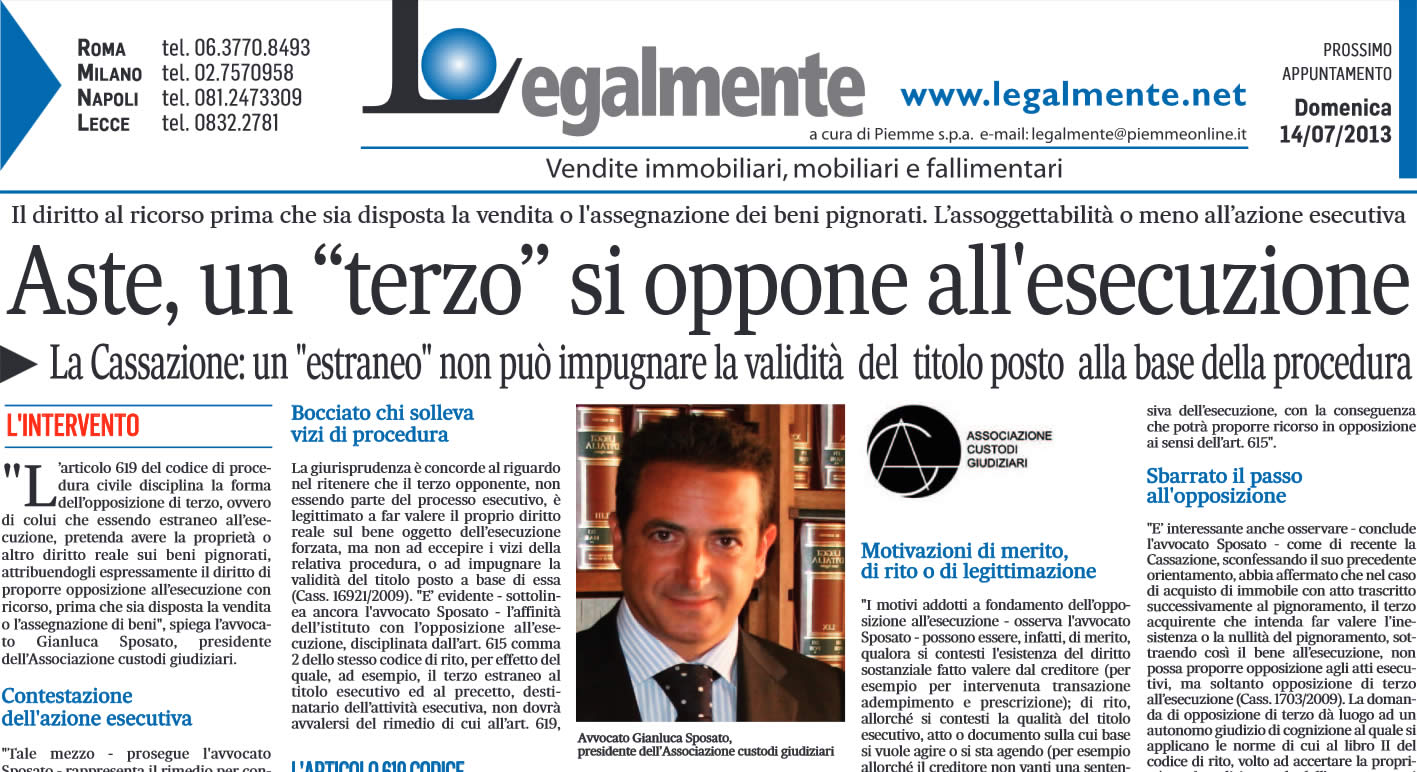Aste, un terzo si oppone all'esecuzione Il Messaggero: "Aste, un terzo si oppone all'esecuzione"